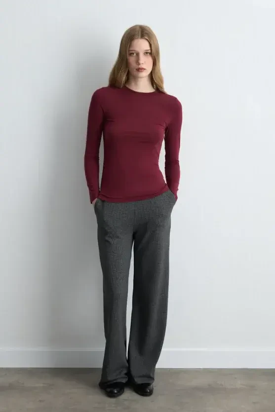 Crew Neck Cashmere Blouse - Burgundy - Gusto
