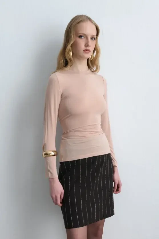 Crew Neck Cashmere Blouse - Powder Pink - Gusto