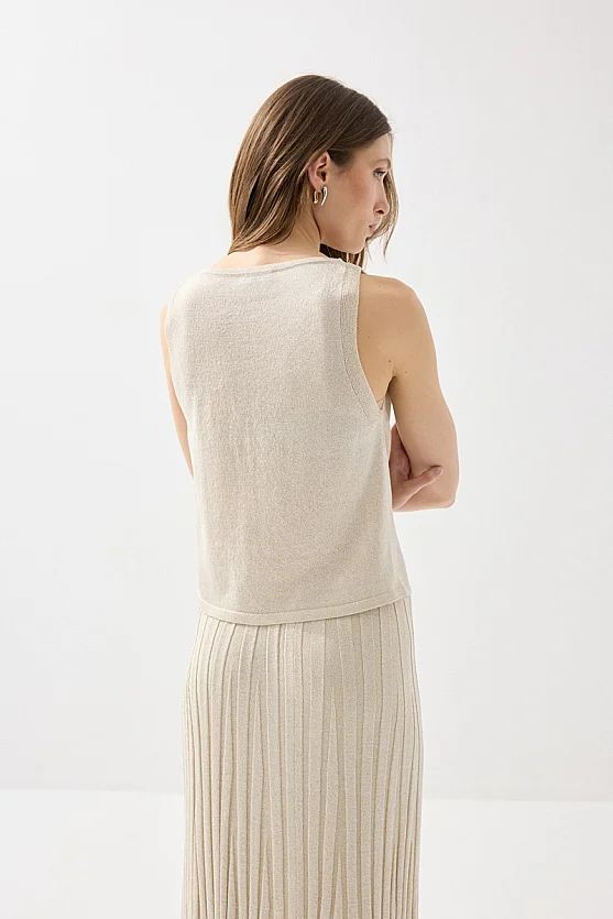 Degaje Yaka Simli Viskon Triko Bluz - Ekru - Gusto