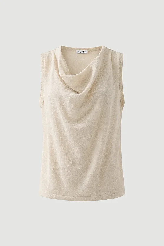 Degaje Yaka Simli Viskon Triko Bluz - Ekru - Gusto