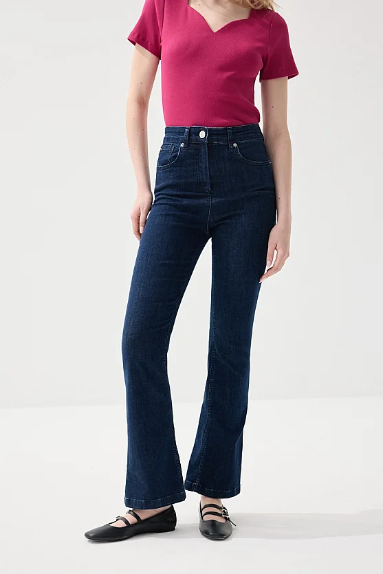 Denim Flare Kot Pantolon - Lacivert - Gusto