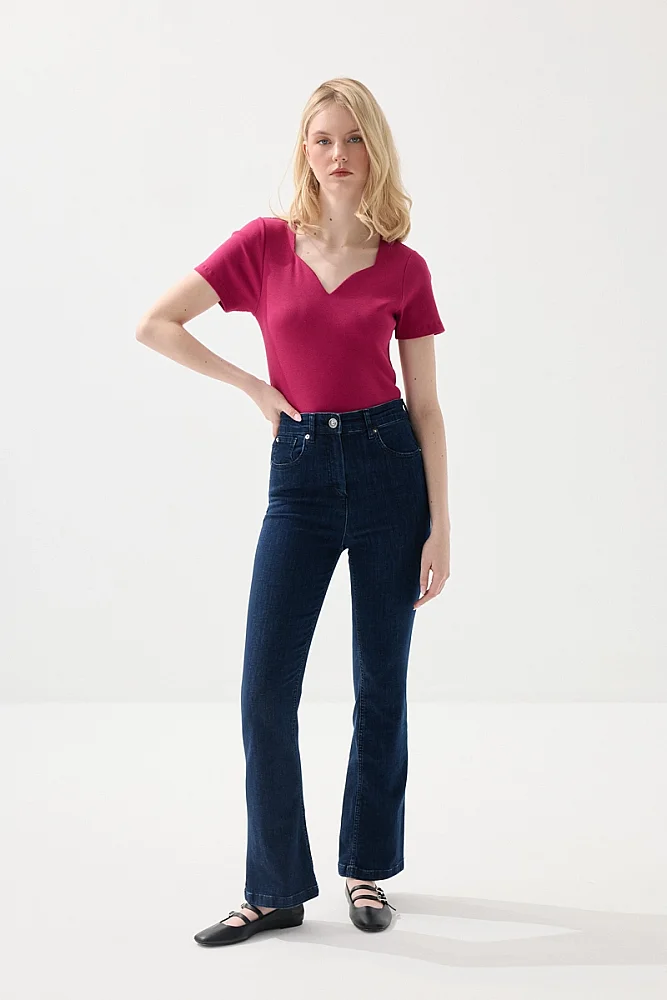 Denim Flare Kot Pantolon - Lacivert Lacivert