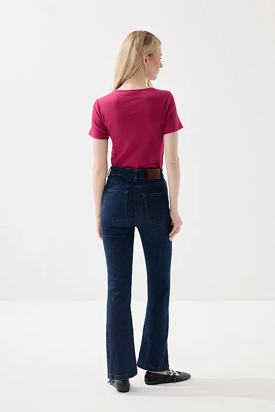 Denim Flare Kot Pantolon - Lacivert - Gusto