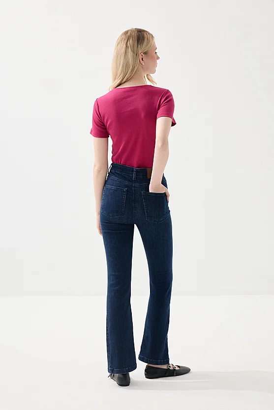 Denim Flare Kot Pantolon - Lacivert - Gusto