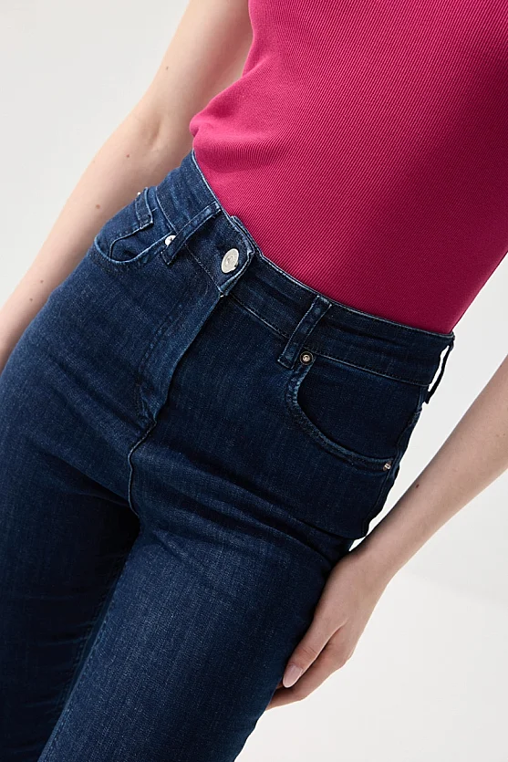 Denim Flare Kot Pantolon - Lacivert - 4