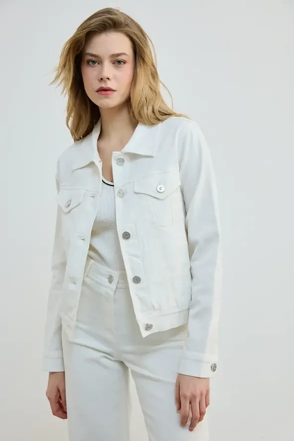 Denim Kot Ceket - Ekru - 4