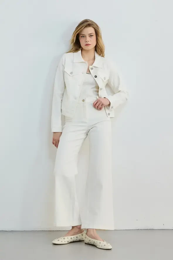 Denim Kot Ceket - Ekru - 3