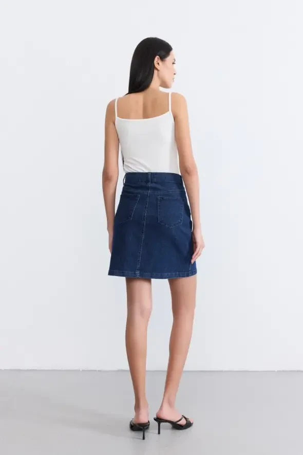 Denim Mini Etek - Mavi - 6