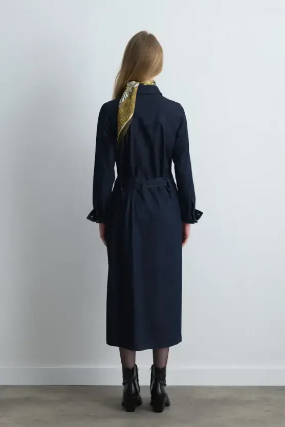 Denim Shirt Dress - Navy Blue - Gusto