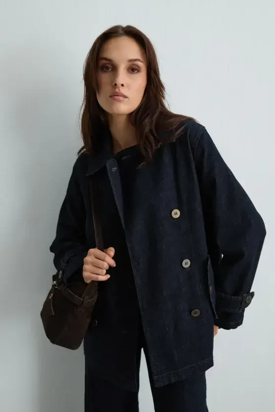 Denim Trençkot - Lacivert - Gusto