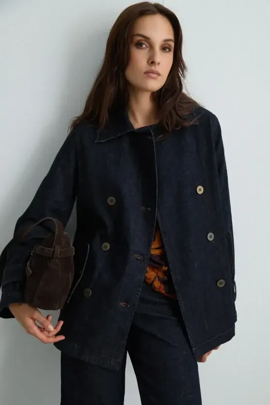 Denim Trençkot - Lacivert - Gusto