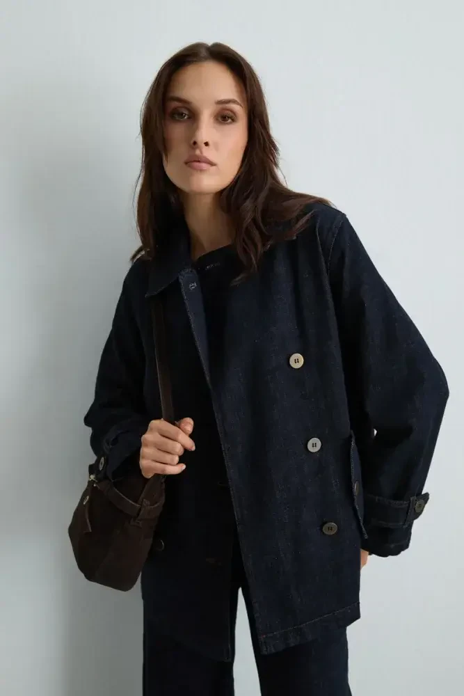 Denim Trençkot - Lacivert Lacivert