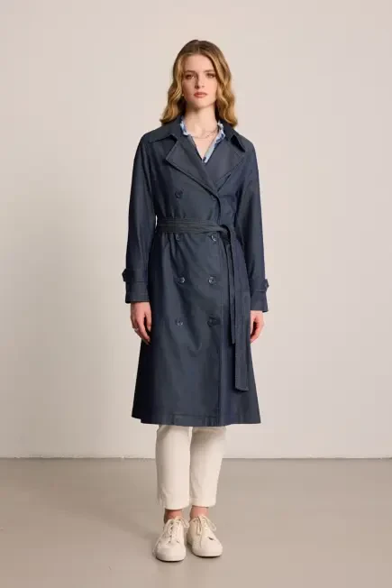 Denim Trençkot - Mavi Mavi
