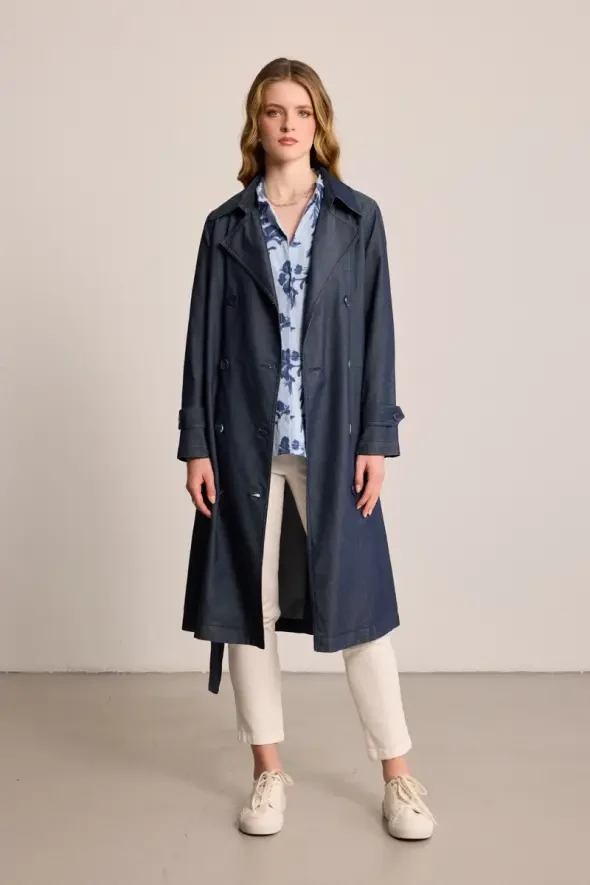 Denim Trençkot - Mavi - 3