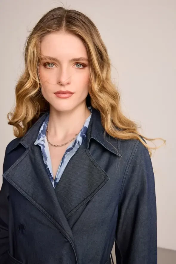 Denim Trençkot - Mavi - 4