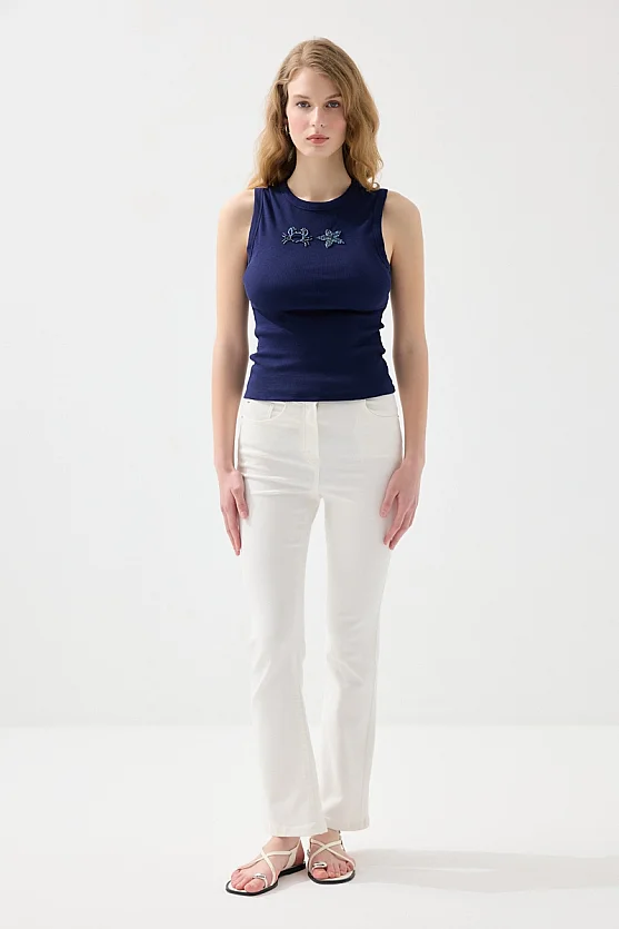 Deniz Temalı Bisiklet Yaka Ribana Pamuk Atlet - Lacivert - Gusto