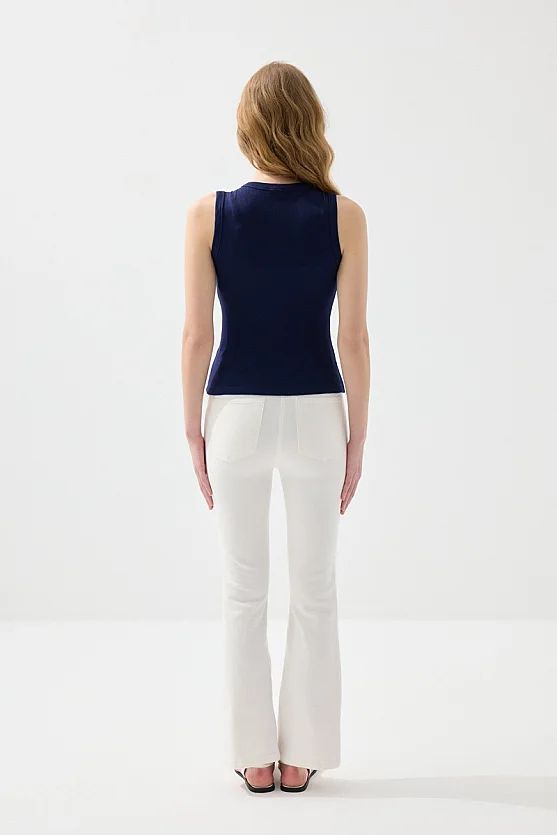 Deniz Temalı Bisiklet Yaka Ribana Pamuk Atlet - Lacivert - Gusto