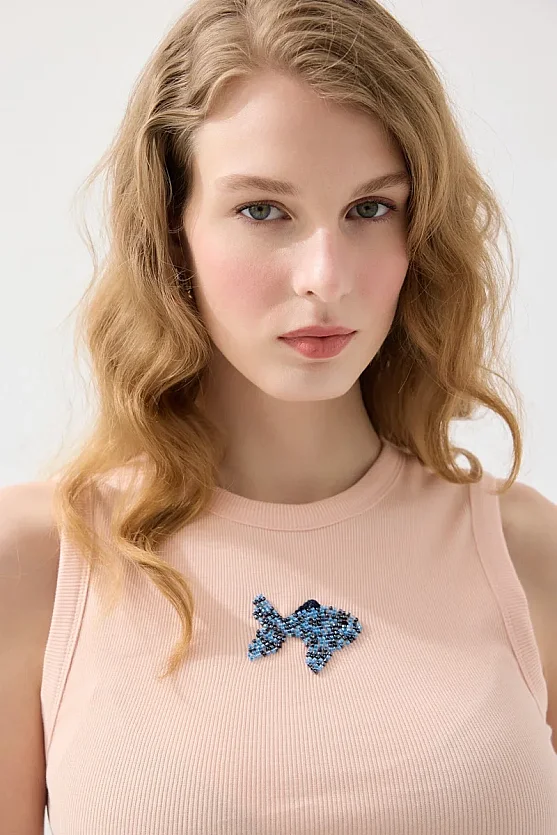 Deniz Temalı Bisiklet Yaka Ribana Pamuk Atlet - Pudra - 4