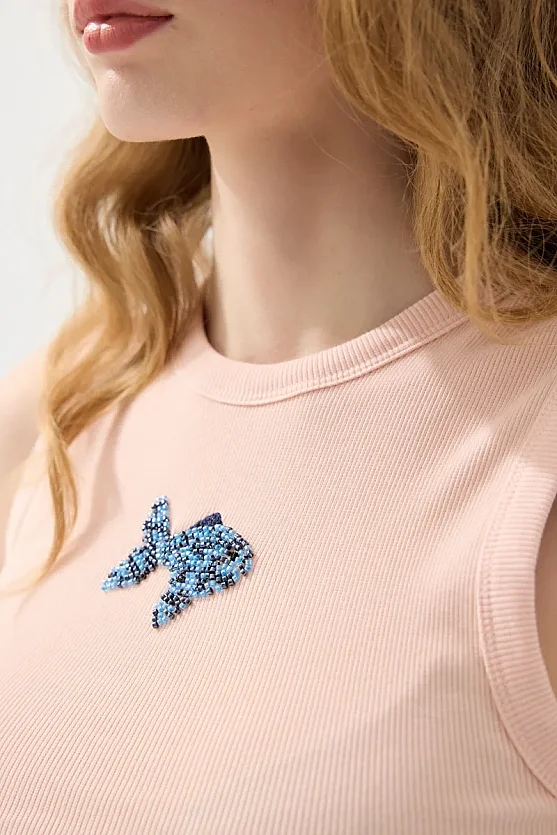 Deniz Temalı Bisiklet Yaka Ribana Pamuk Atlet - Pudra - 5