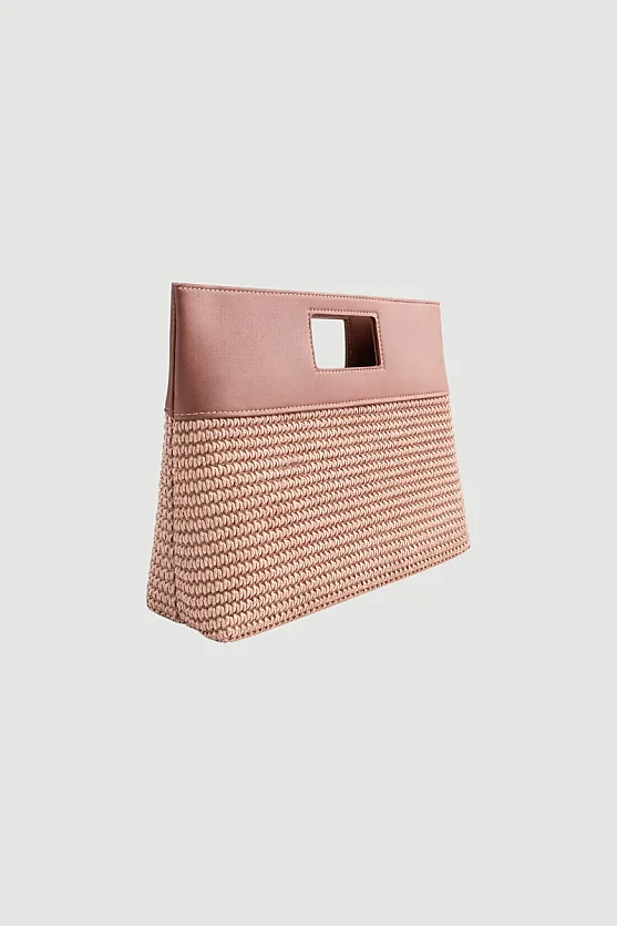 Deri Detaylı Hasır El Çantası - Bej - 2