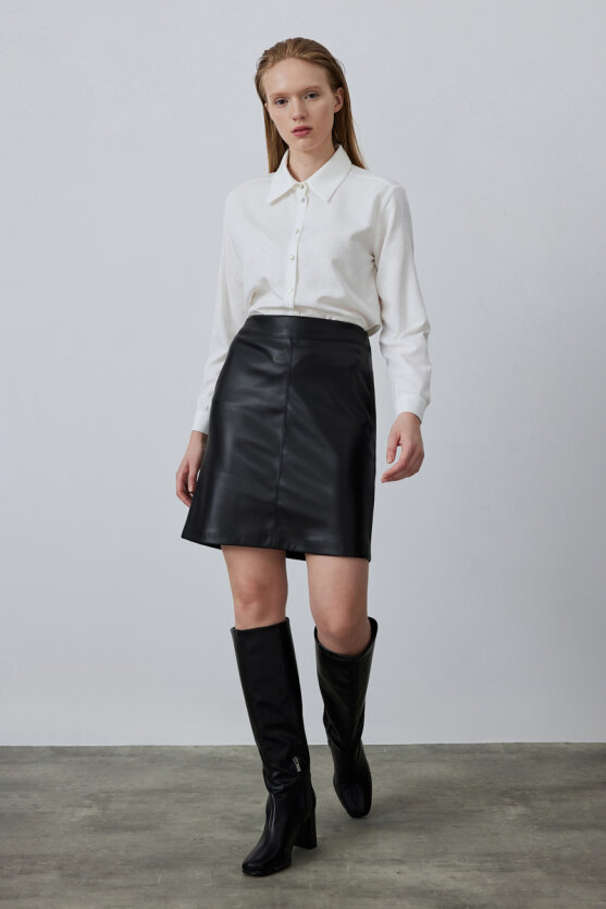 Deri Mini Etek - Siyah - Gusto