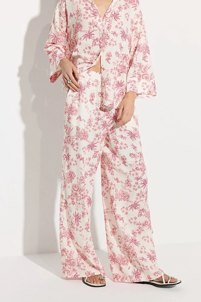 Desenli Beli Lastikli Bol Paça Pantolon - Pembe - Gusto (1)