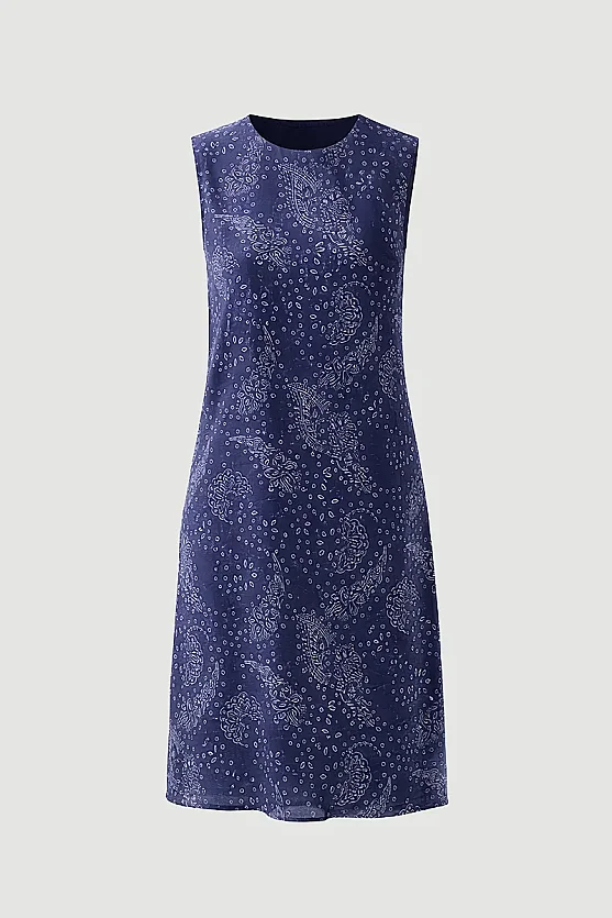 Patterned Viscose Pinafore Dress - Navy Blue - Gusto