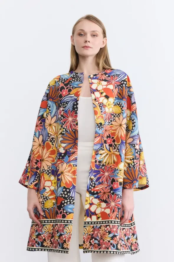 Desenli Kaftan - Turuncu - 1