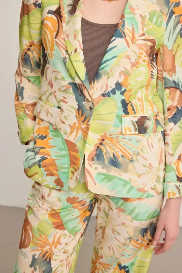 Desenli Keten Blazer - Çok Renkli - 3