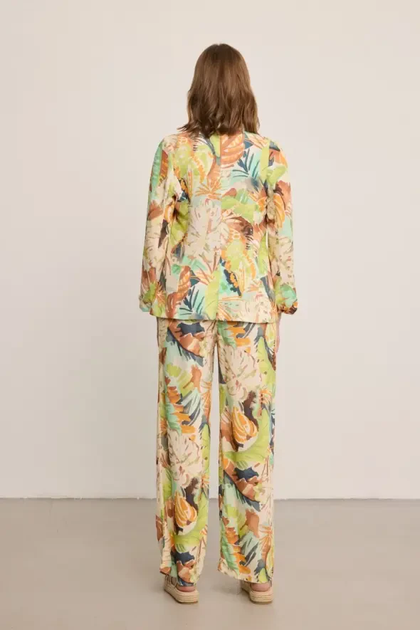 Desenli Keten Blazer - Çok Renkli - 4