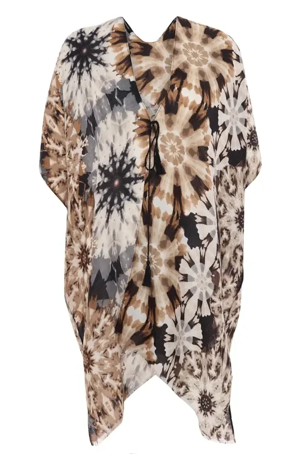 Desenli Kimono - Bej - 7