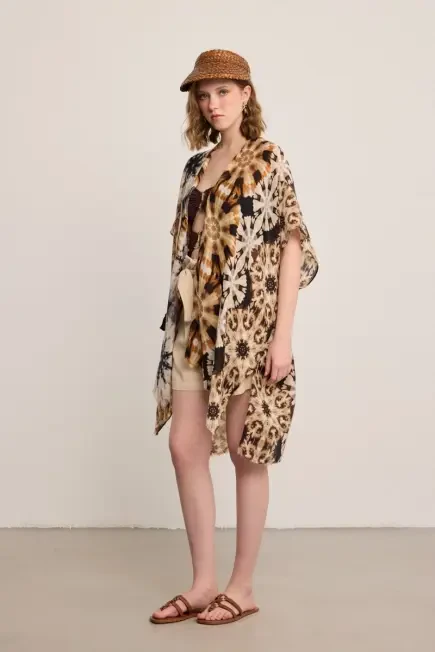 Desenli Kimono - Bej Bej