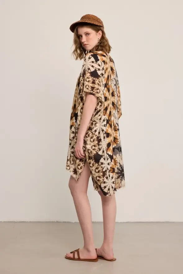 Desenli Kimono - Bej - 5