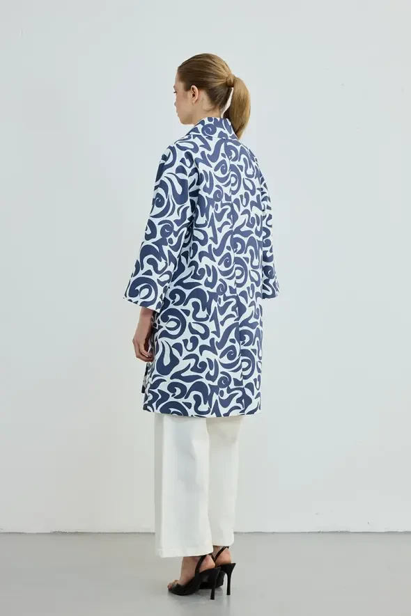 Desenli Koton Kaftan - Lacivert - 4