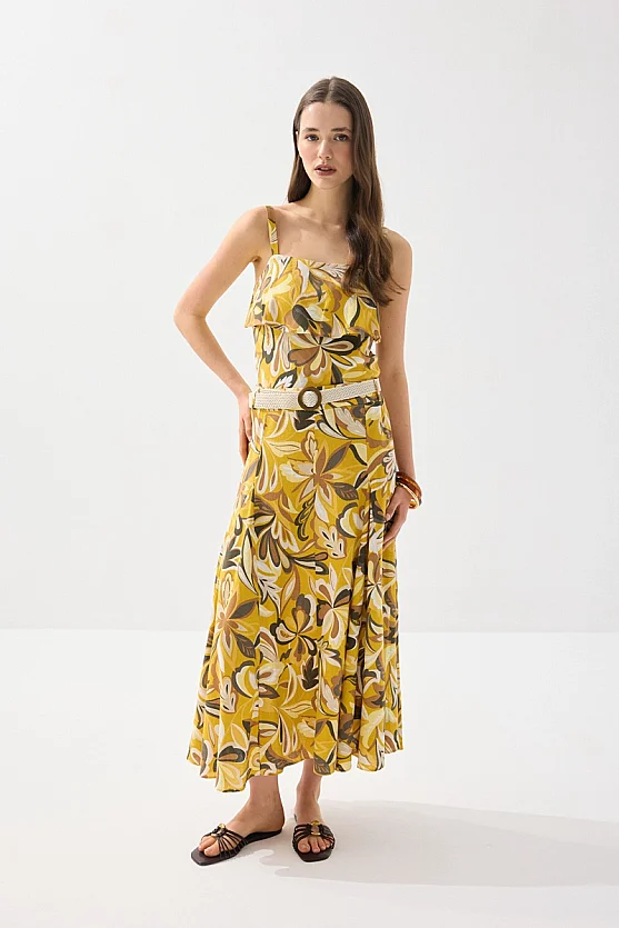 Desenli Midi Etek - Sarı - Gusto