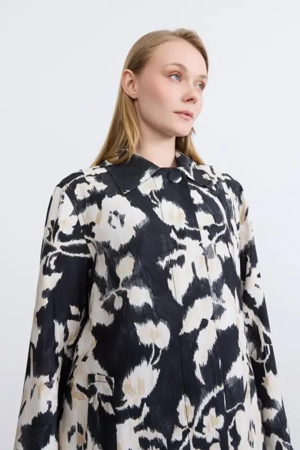 Desenli Takma Kollu Kaftan - Siyah - 5