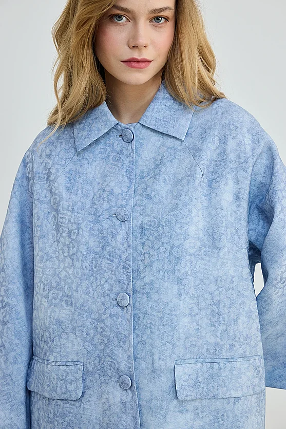 Desenli Viskon Kaftan - Mavi - 3