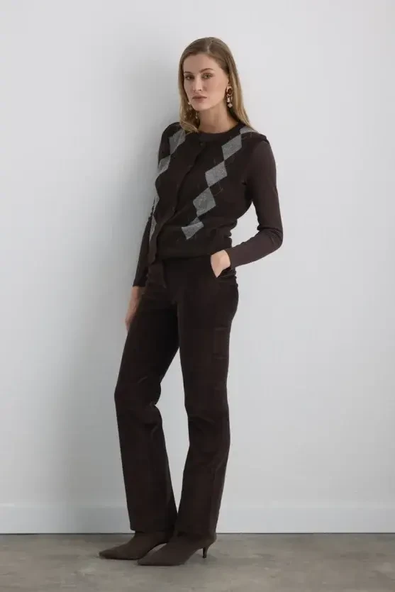 Argyle Wool Knit Vest - Brown - 7