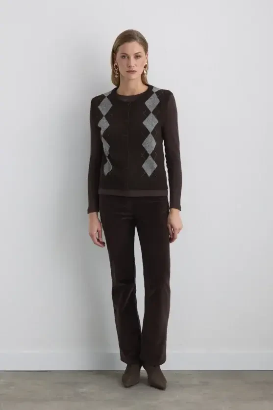 Argyle Wool Knit Vest - Brown - Gusto