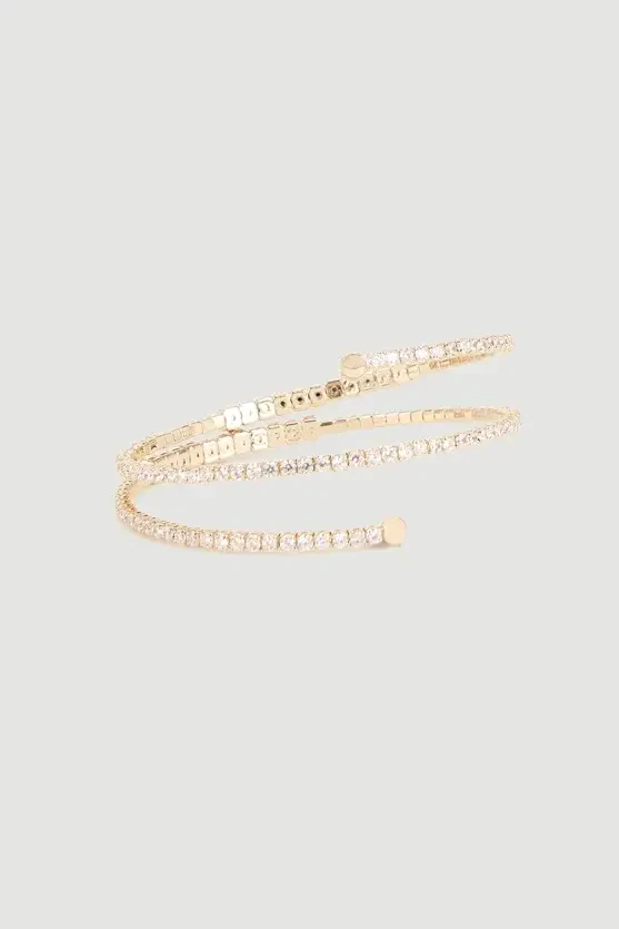 Double Row Crystal Cuff Bracelet - Gold - 2