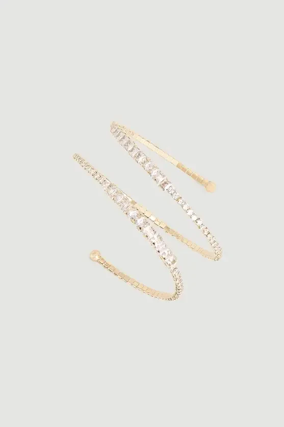 Double Row Crystal Cuff Bracelet - Gold - 1