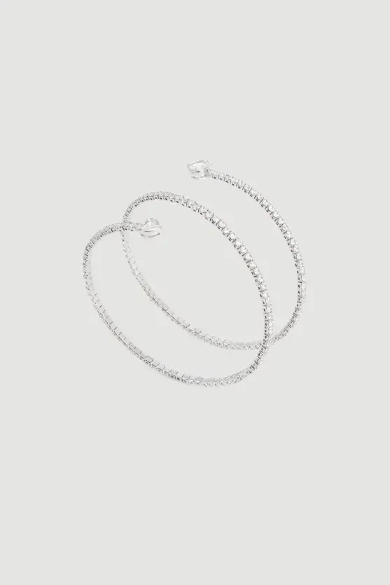 Double Row Heart Detail Crystal Cuff Bracelet - Silver - Gusto