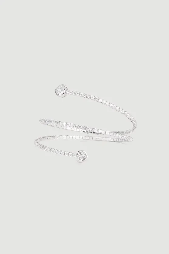 Double Row Heart Detail Crystal Cuff Bracelet - Silver - 3