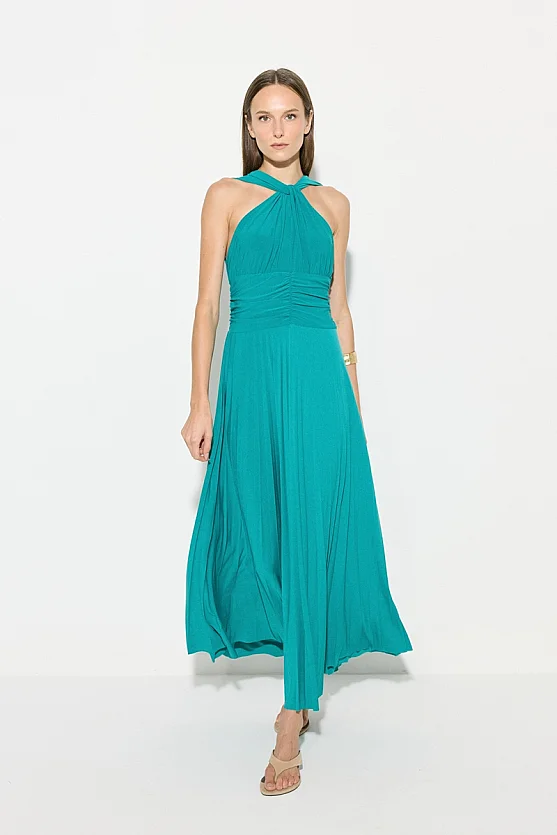 Drape Detaylı Maksi Örme Elbise - Yeşil - Gusto