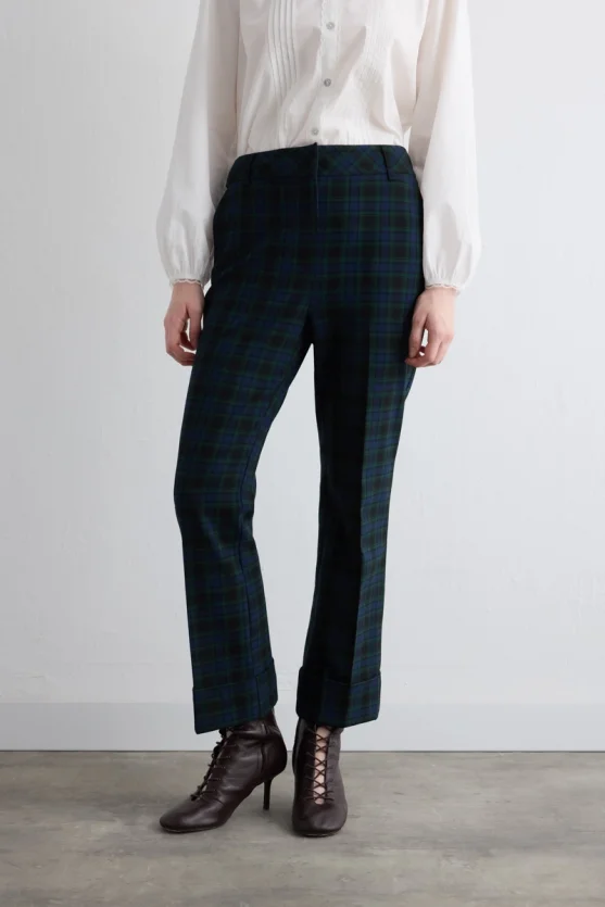 Duble Paça Ekose Pantolon - Lacivert - Gusto