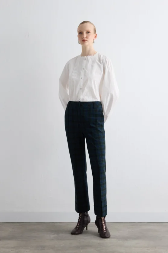 Duble Paça Ekose Pantolon - Lacivert - Gusto