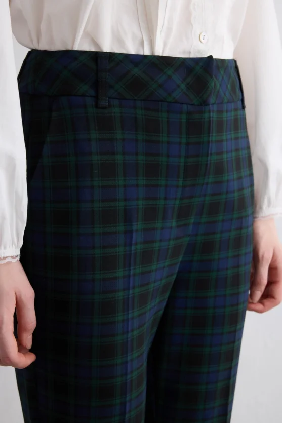 Duble Paça Ekose Pantolon - Lacivert - Gusto