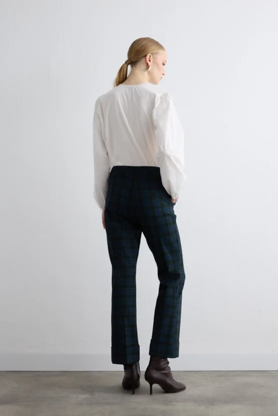 Duble Paça Ekose Pantolon - Lacivert - Gusto