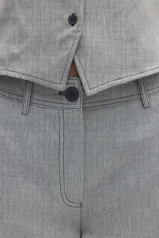 Duble Paça Viskon Keten Pantolon - Gri - Gusto