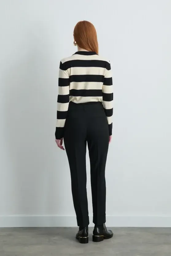 Duble Paça Yüksek Bel Pantolon - Siyah - 6